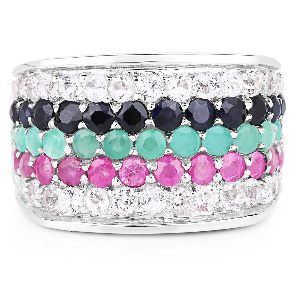 4.28 Carat Genuine Multi-Stone .925 Sterling Silver Ring