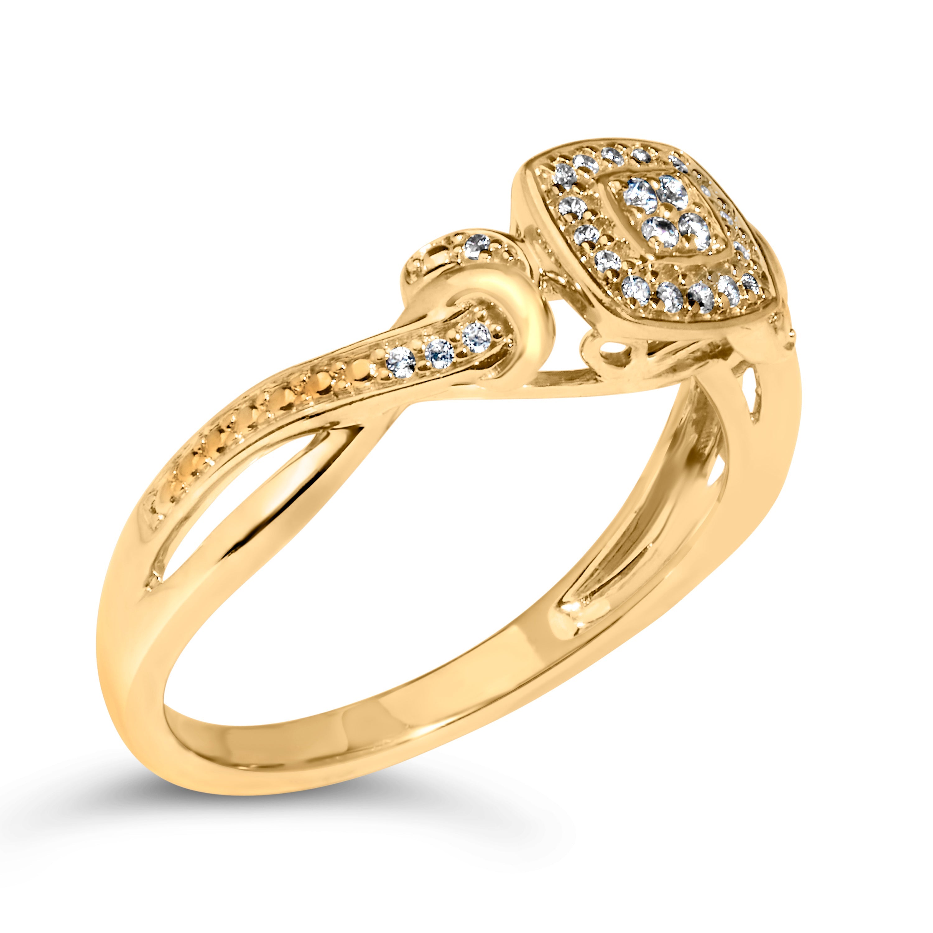 14K Yellow Gold Plated .925 Sterling Silver 1/10 Cttw Round-Cut Diamond Composite Halo Engagement Ring (I-J Color, I3 Clarity)- Size 7