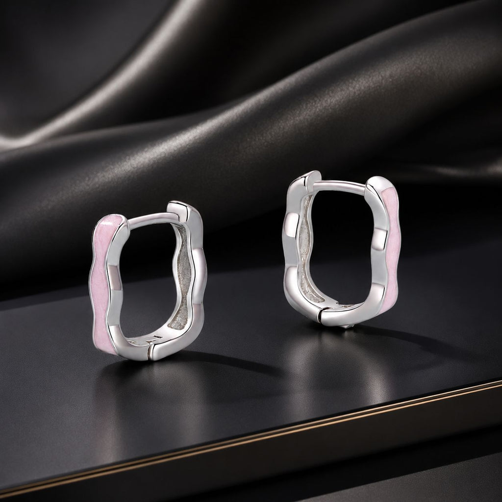 925 Sterling Silver Earrings with Enamel in White Gold Finish - 13*3mm for Women