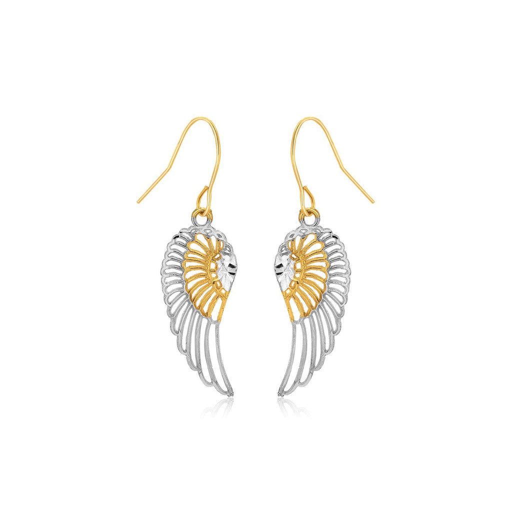 Two-Tone Wing Drop Earrings in 10K Gold