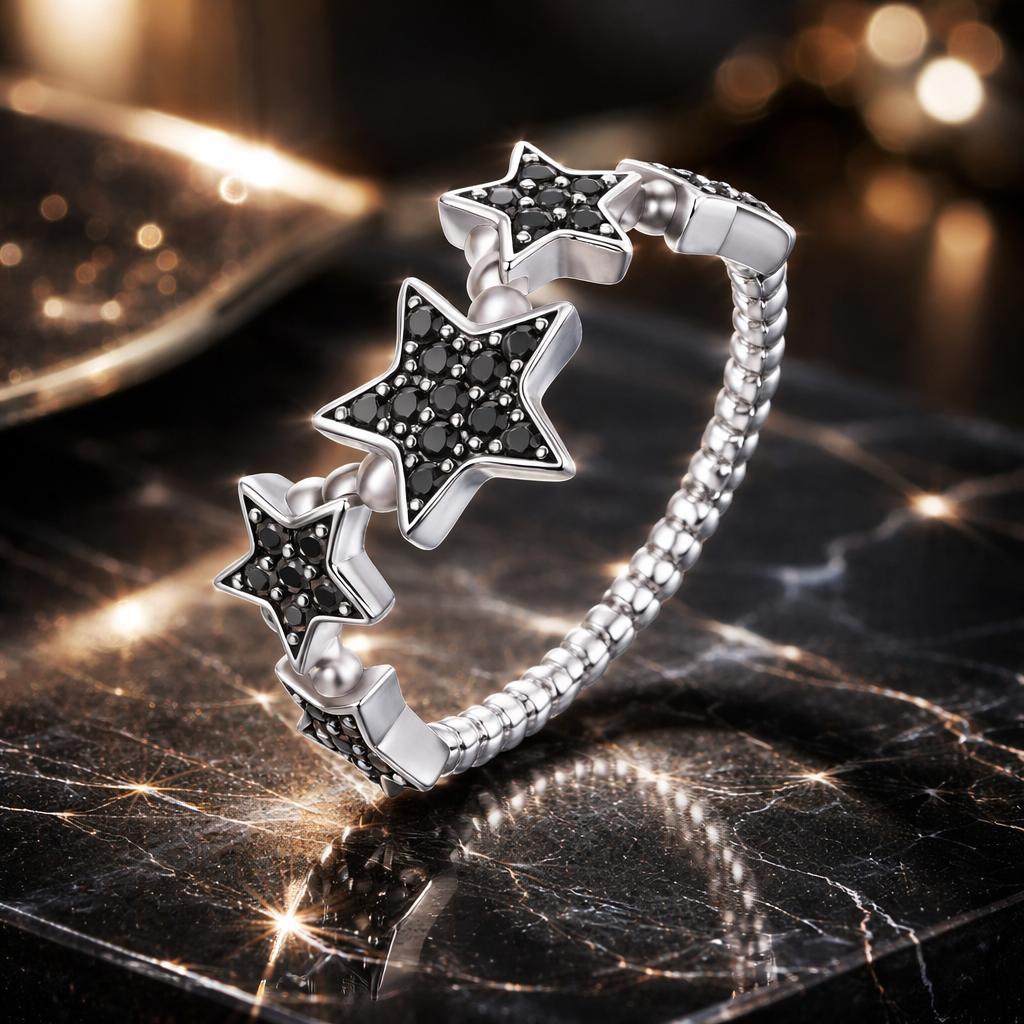 925 Sterling Silver Oxidized Rings with Pavé Setting CZ, Size 6.0 for Women