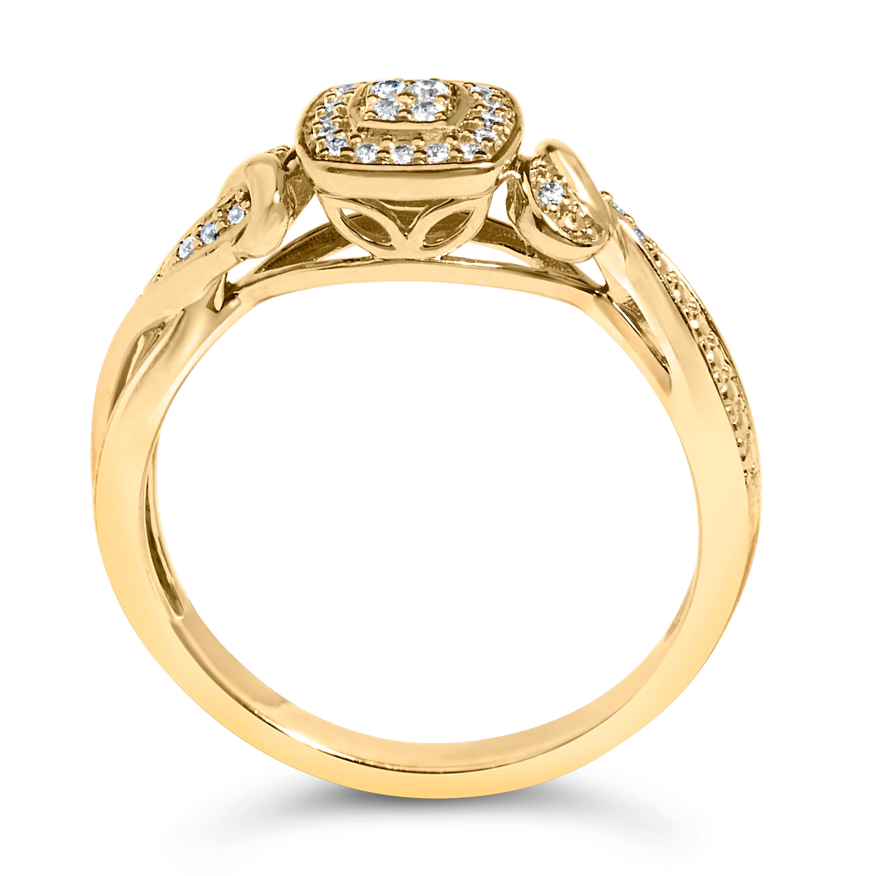14K Yellow Gold Plated .925 Sterling Silver 1/10 Cttw Round-Cut Diamond Composite Halo Engagement Ring (I-J Color, I3 Clarity)- Size 7