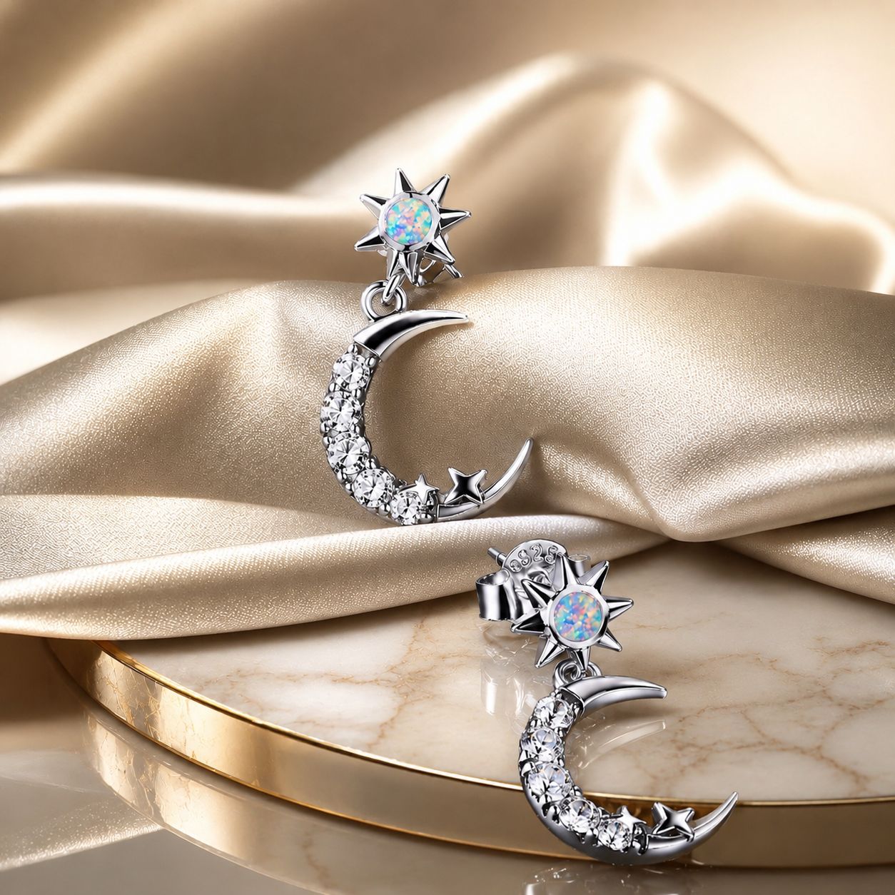 925 Sterling Silver Earrings with Translucent Opal and CZ in Oxidized Finish