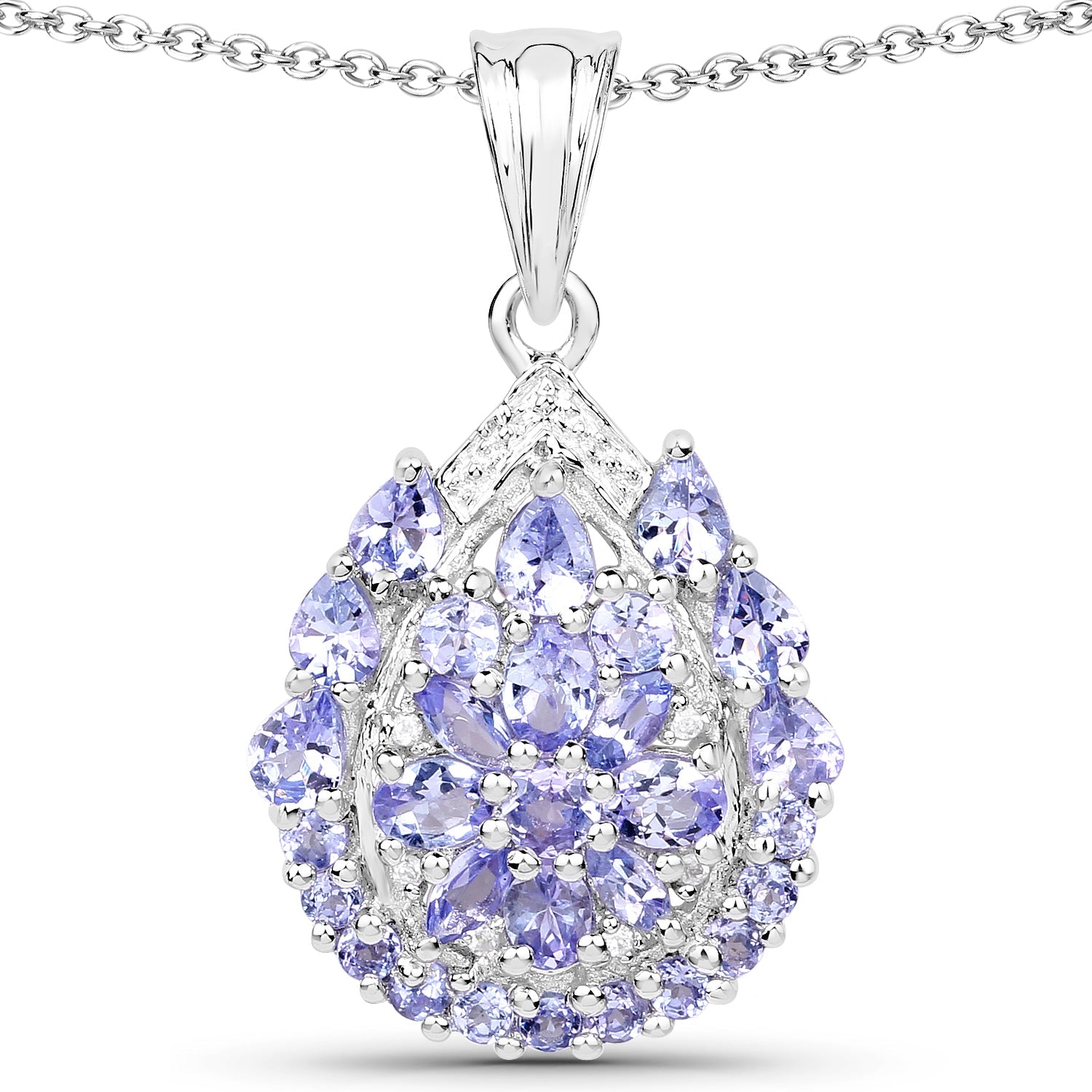2.64 Carat Genuine Tanzanite and White Topaz .925 Sterling Silver Pendant