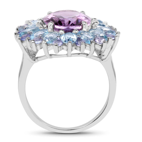 7.79 Carat Genuine Amethyst, Blue Topaz and Tanzanite .925 Sterling Silver Ring