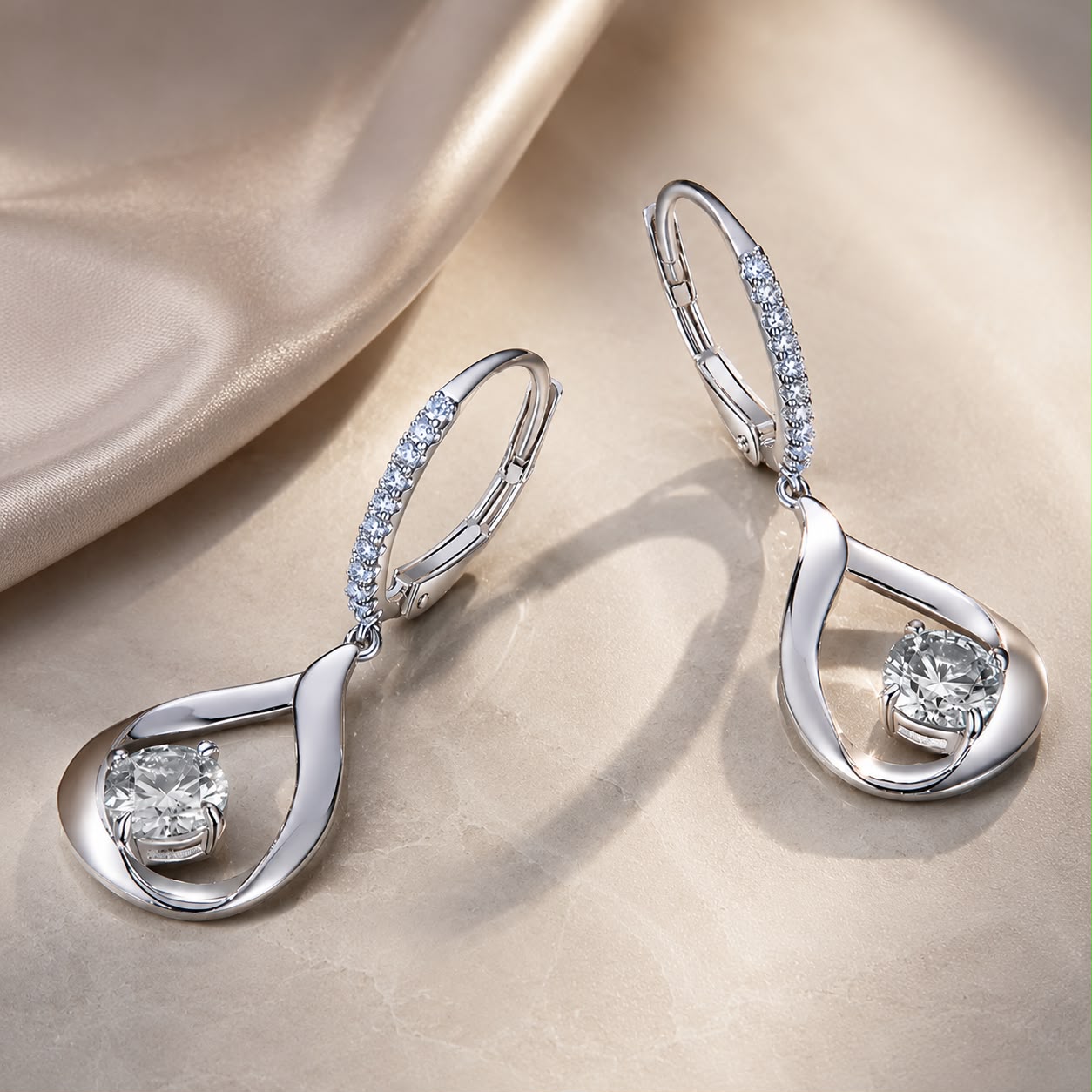925 Sterling Silver Moissanite 0.5ct Earrings with Pavé Setting, Size 30*11mm for Women