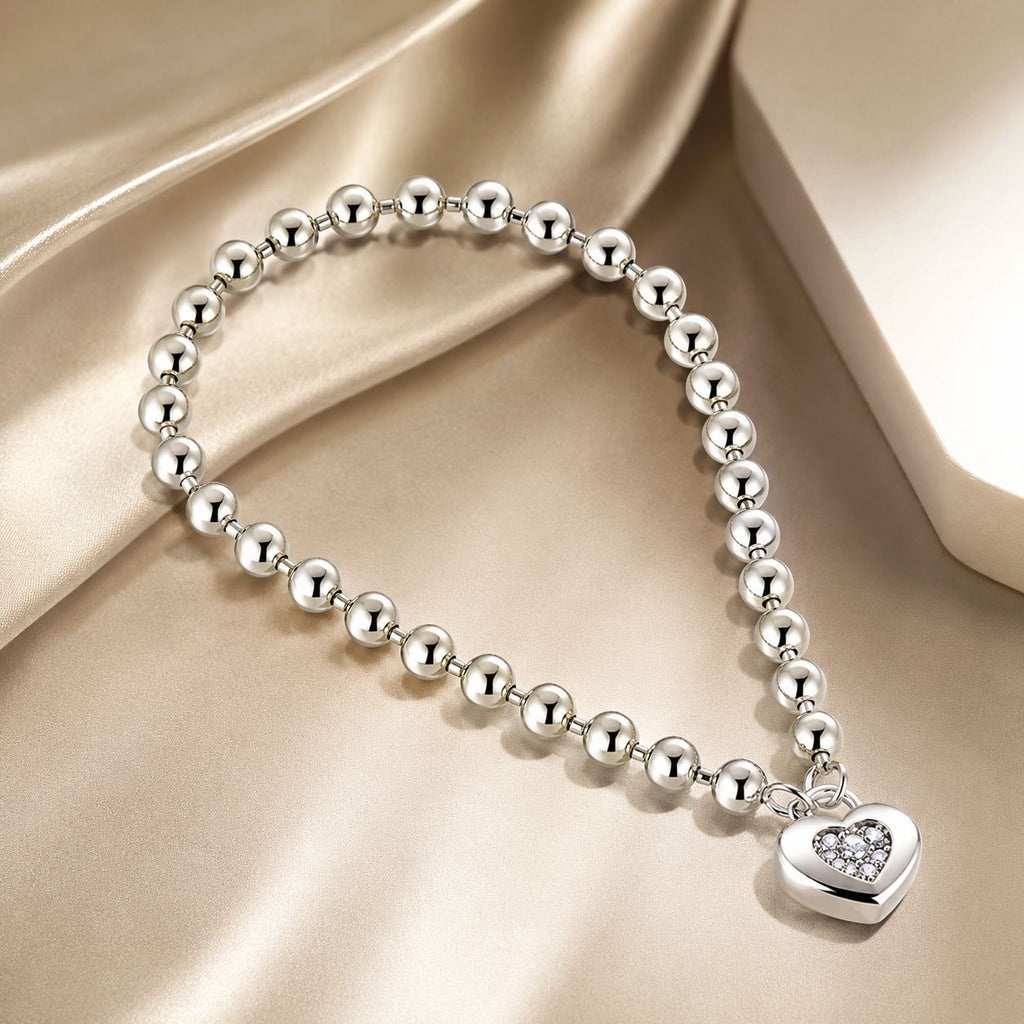 925 Sterling Silver Bracelet with Pavé Setting CZ and Platinum Plating, 17cm for Women