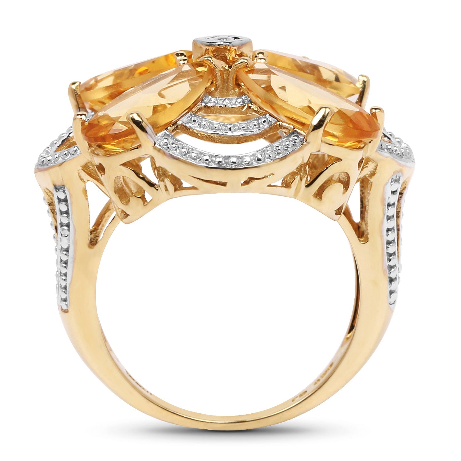 14K Yellow Gold Plated 8.80 Carat Genuine Citrine .925 Sterling Silver Ring