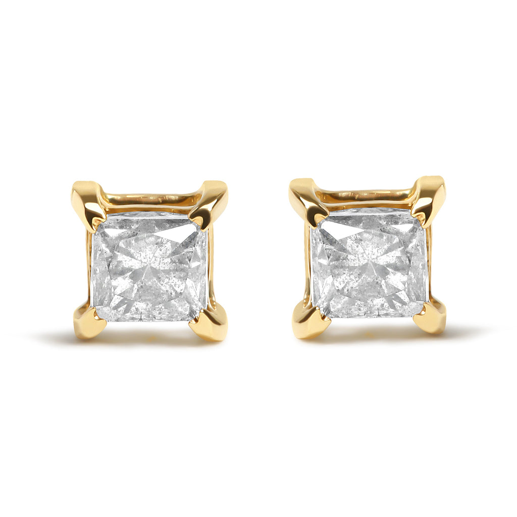 10K Yellow Gold 5/8 Carat Total Weight Princess Cut Diamond 4-Prong Solitaire Stud Earrings (J-K Color, I2-I3 Clarity)