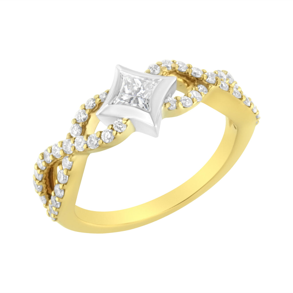 10K Two-Tone 5/8 Carat Total Weight Diamond Kite and Twist Shank Ring (H-I Color, SI2-I1 Clarity)