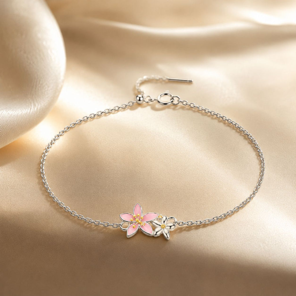 S925 Sterling Silver Adjustable Flower Bracelet for Women