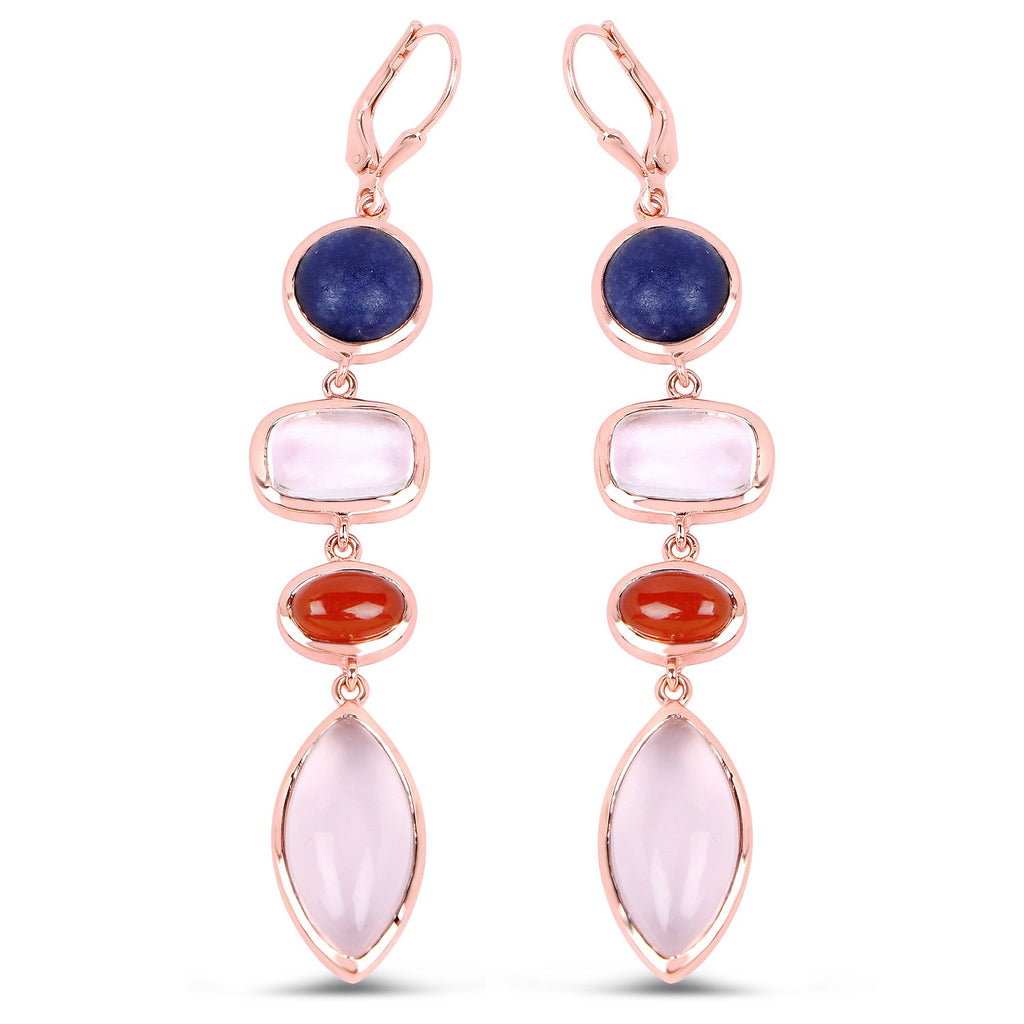 14K Rose Gold Plated 30.55 Carat Genuine Multi Stone .925 Sterling Silver Earrings