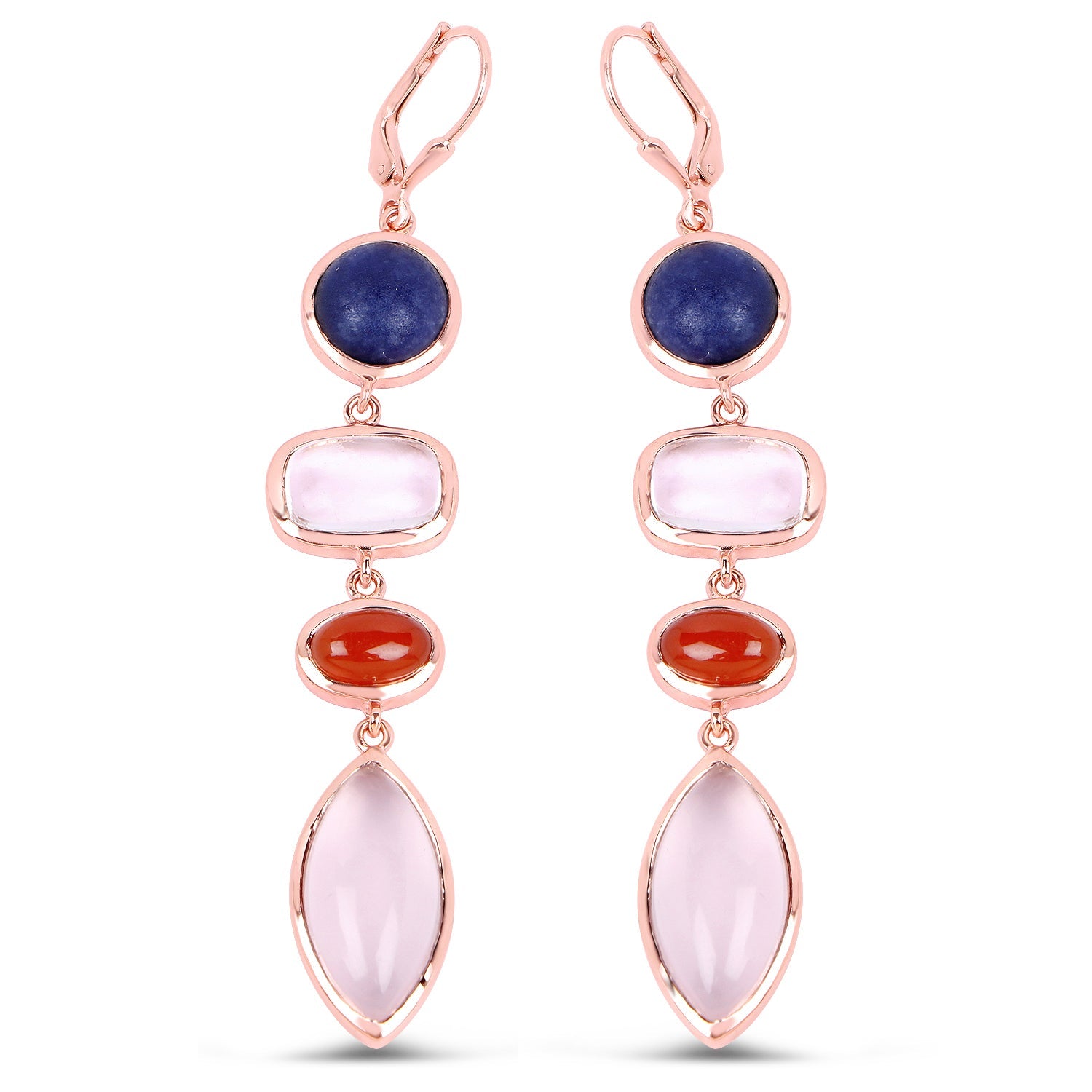 14K Rose Gold Plated 30.55 Carat Genuine Multi Stone .925 Sterling Silver Earrings