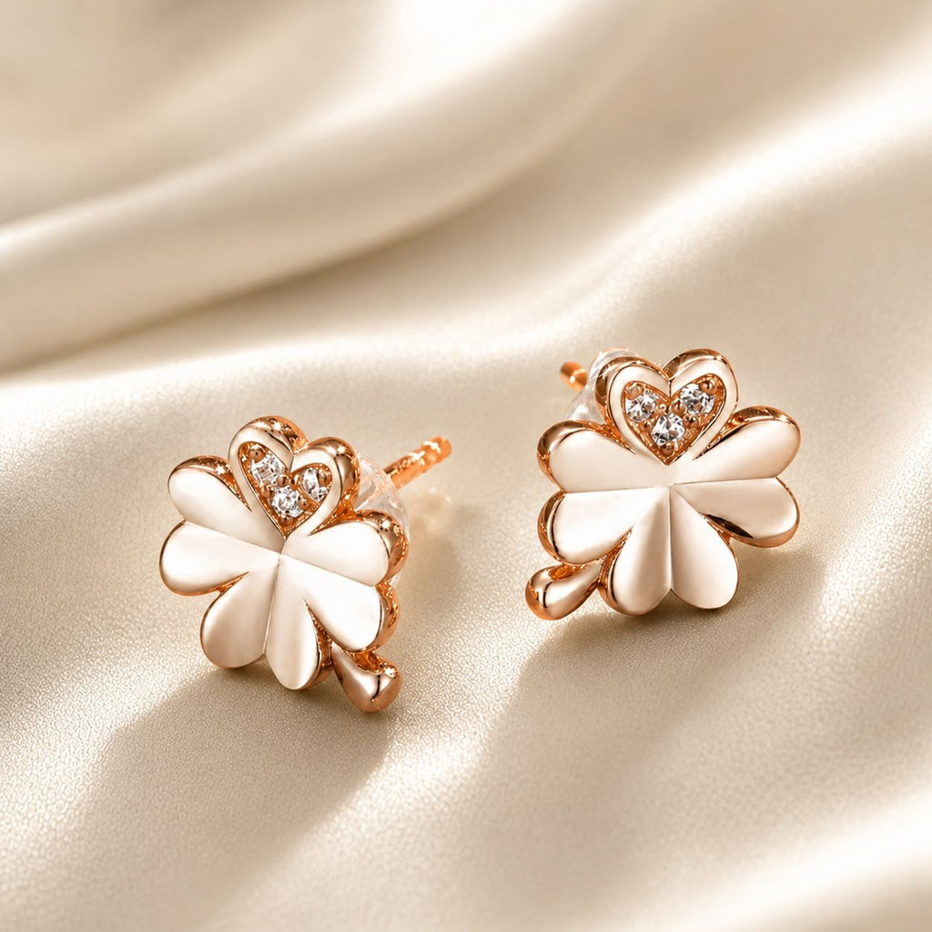 925 Sterling Silver Earrings with Pavé Setting CZ in Rose Gold 0.9x0.7cm for Women