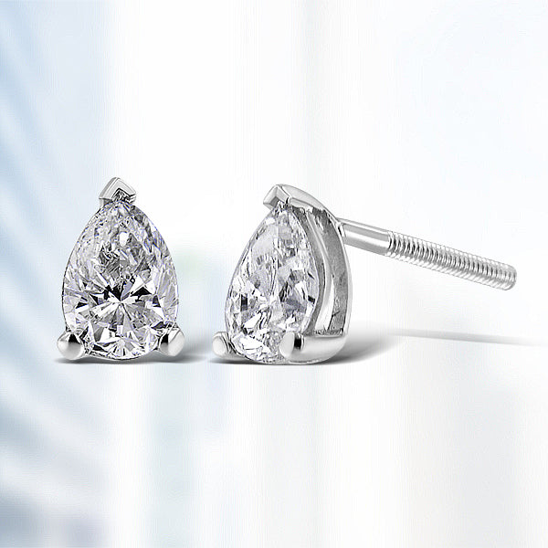 14K White Gold 1/2 Carat Total Weight Pear Shape Solitaire Lab Grown Diamond Stud Earrings (F-G Color, VS2-SI1 Clarity)