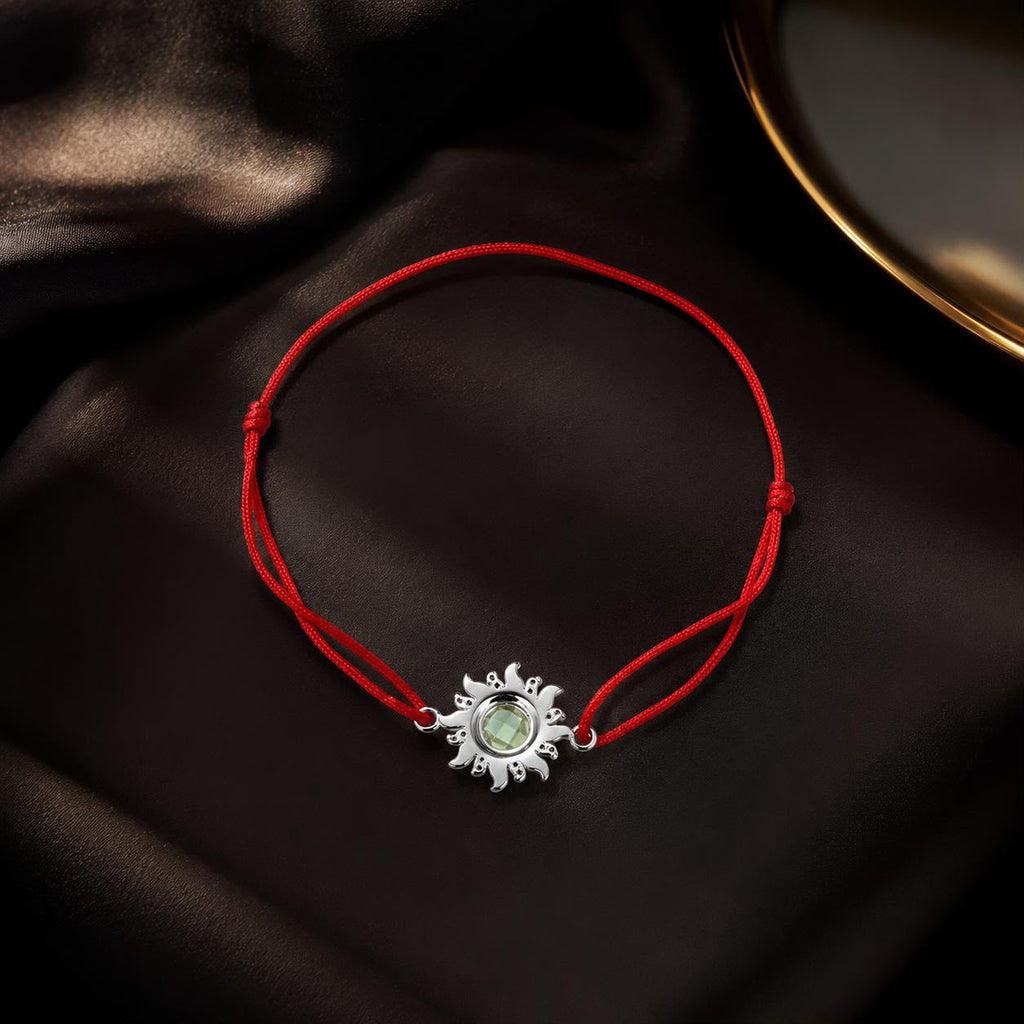 925 Sterling Silver Adjustable Length Bracelet with CZ and Glass Pendant for Women