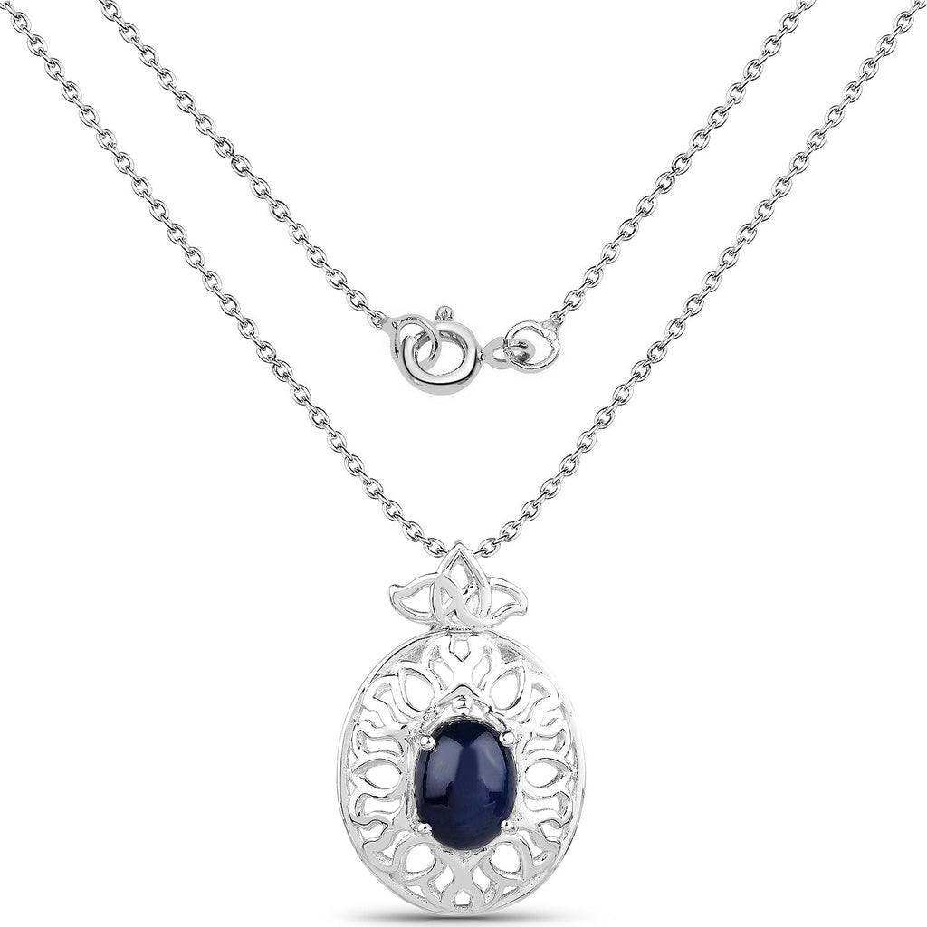 4.50 Carat Genuine Blue Sapphire .925 Sterling Silver Pendant