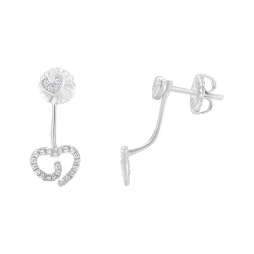 .925 Sterling Silver 1/4 Carat Total Weight Diamond Swirl Heart Front/Back Earrings (I-J Color, I2-I3 Clarity)