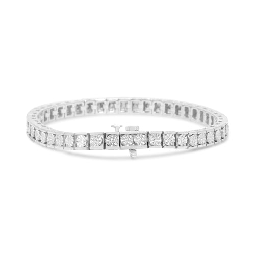 .925 Sterling Silver 1/4 Cttw Miracle Set Diamond and Bead Link 7.25" Tennis Bracelet (I-J Color, I2-I3 Clarity)