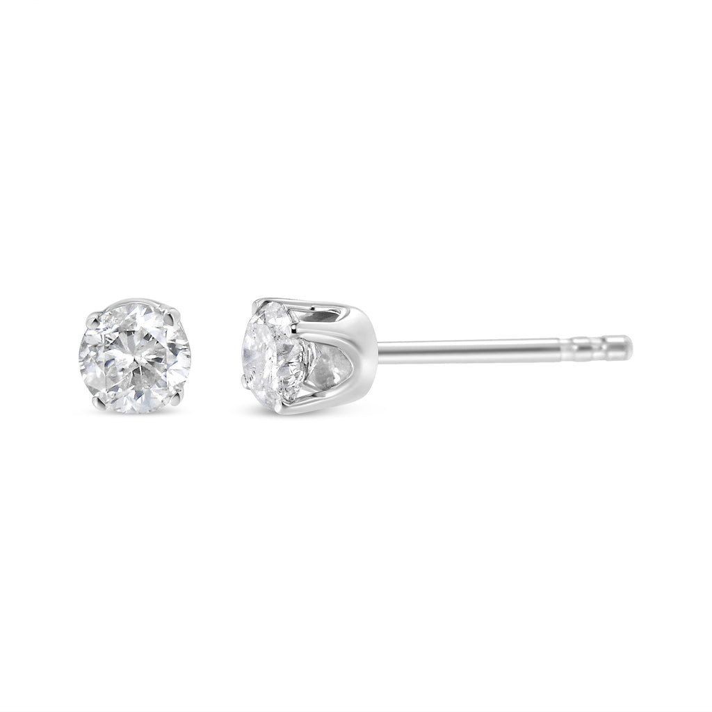 AGS Certified 14K White Gold 1.0 Cttw 4-Prong Set Brilliant Round-Cut Solitaire Diamond Push Back Stud Earrings (E-F Color, SI2-I1 Clarity)