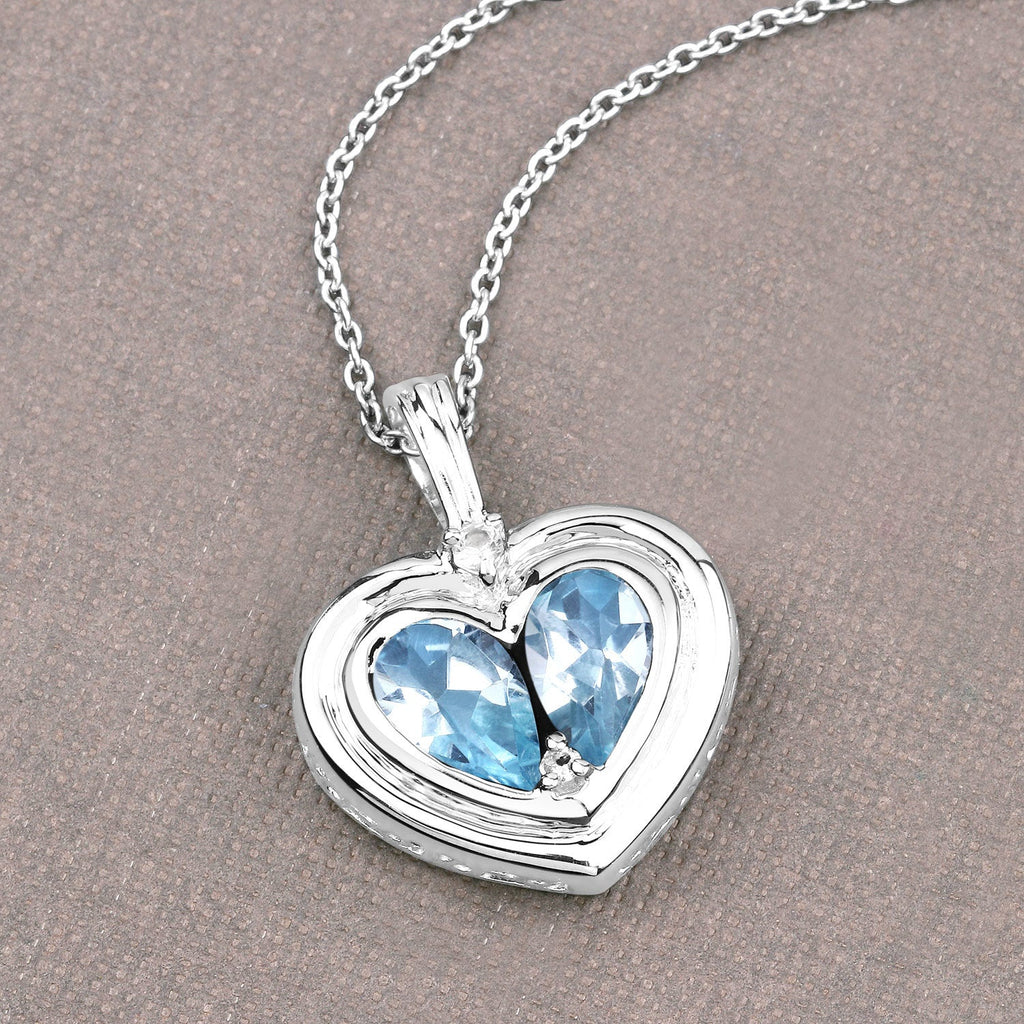 2.66 Carat Genuine Blue Topaz and White Topaz .925 Sterling Silver Pendant