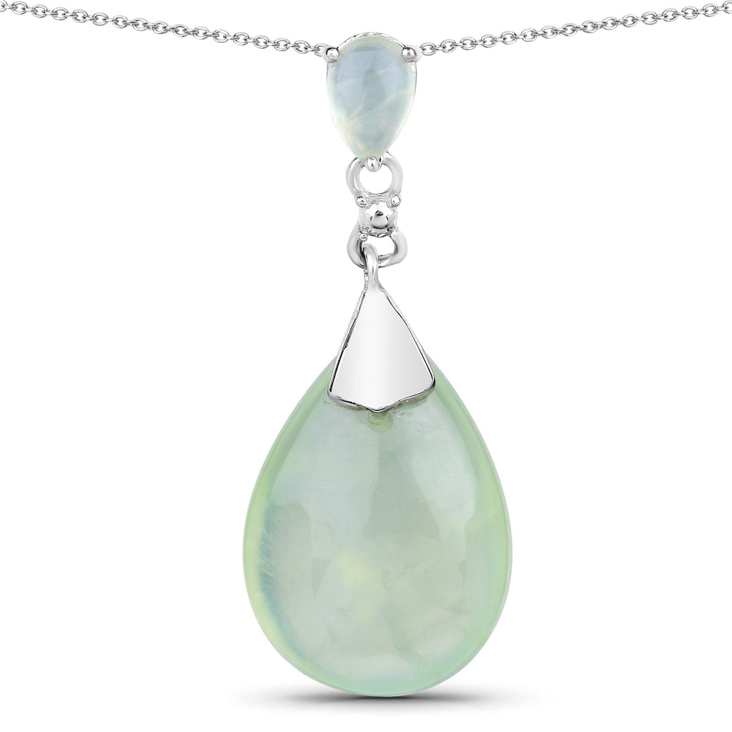 11.92 Carat Genuine Prehnite .925 Sterling Silver Pendant