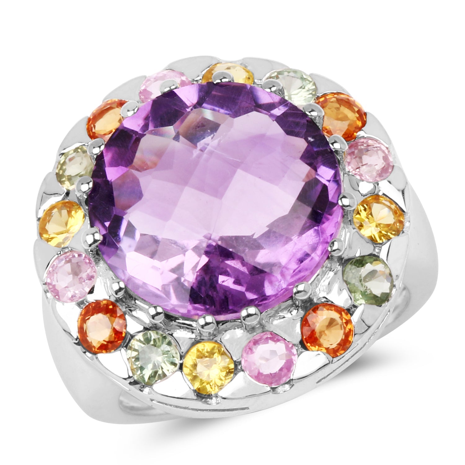 10.16 Carat Genuine Multi-Stone .925 Sterling Silver Ring