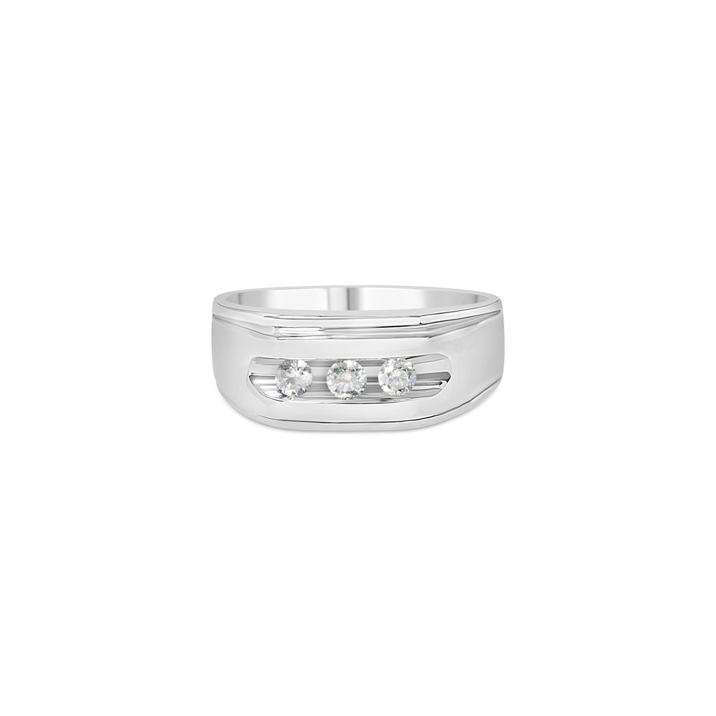Men's .925 Sterling Silver 1/3 Carat Total Weight Diamond Channel Set 3 Stone Ring Band (I-J Color, I3 Clarity) - Ring Size 10