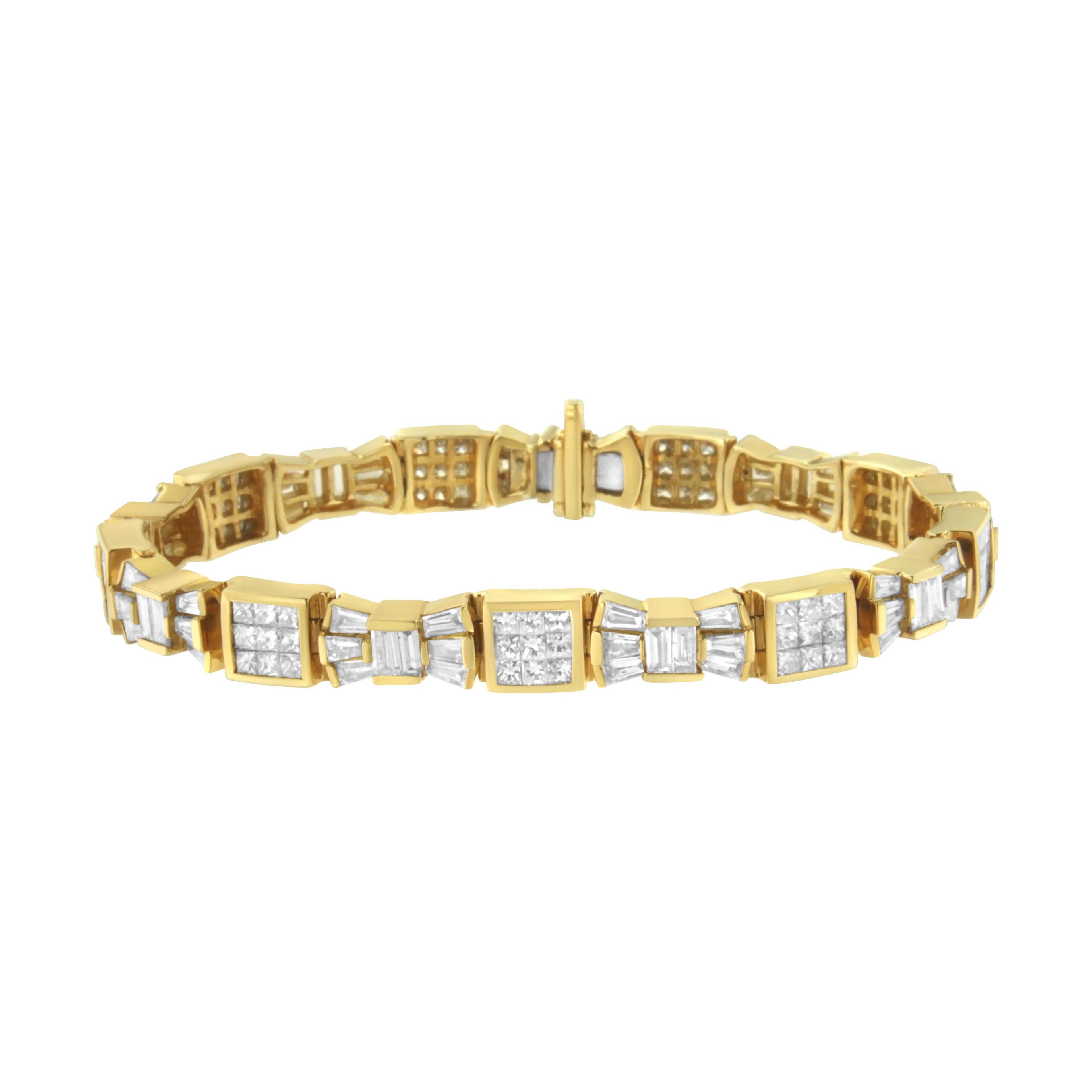14K Yellow Gold 9.0 Cttw Diamond Alternating Bow and Box Link Bracelet (G-H Color, VS1-VS2 Clarity)- 7"
