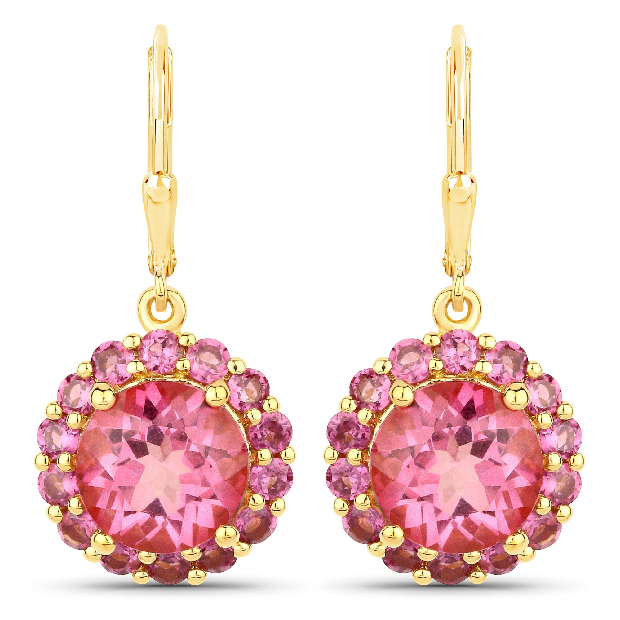 10.74 Carat Genuine Pink Topaz and Rhodolite Garnet .925 Sterling Silver Earrings