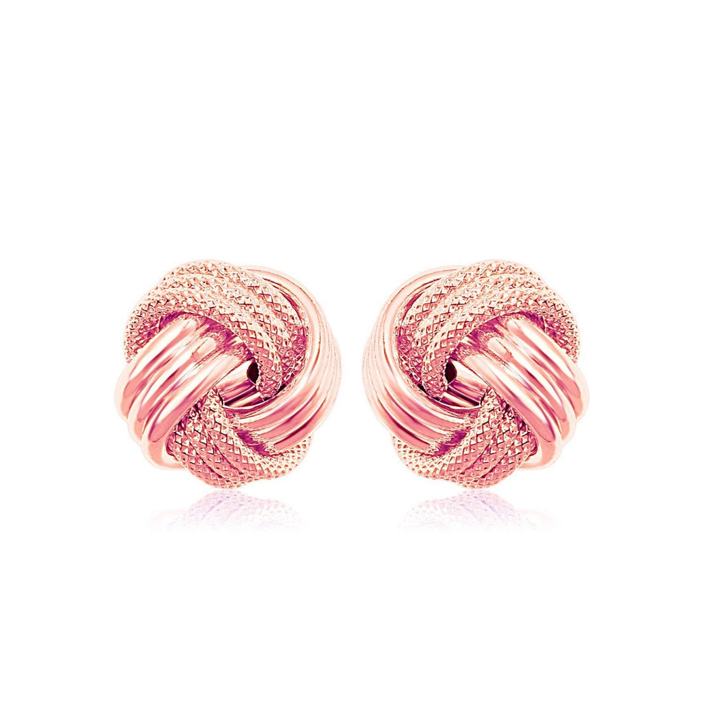 14k Rose Gold Love Knot with Ridge Texture Earrings