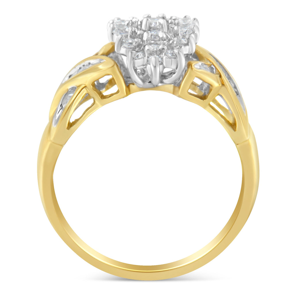 10K Yellow Gold Round and Baguette-Cut Diamond Ring (1/2 Cttw, H-I Color, I1-I2 Clarity) - Size 6