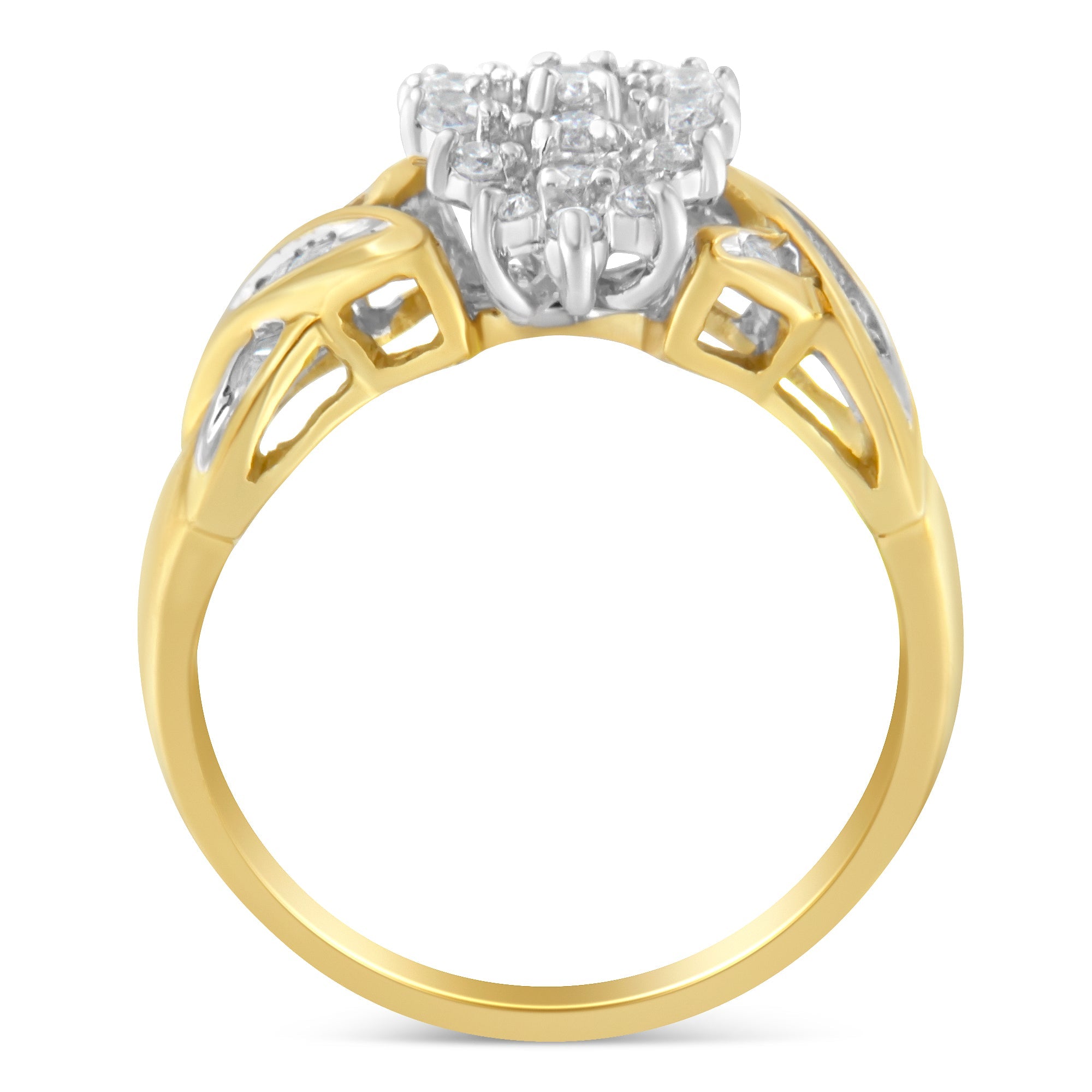 10K Yellow Gold Round and Baguette-Cut Diamond Ring (1/2 Cttw, H-I Color, I1-I2 Clarity) - Size 6
