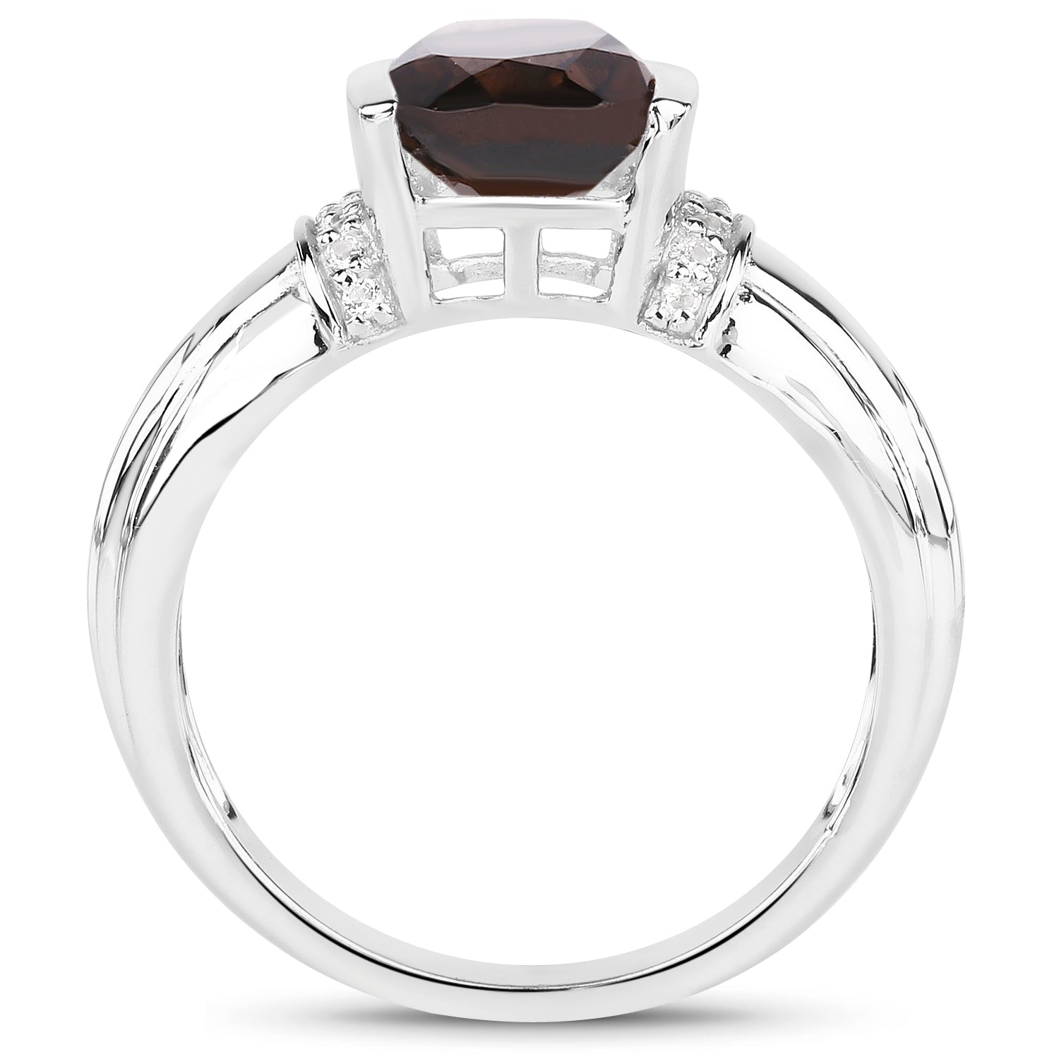 2.03 Carat Genuine Smoky Quartz & White Topaz .925 Sterling Silver Ring