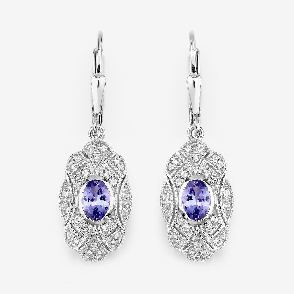 1.12 Carat Genuine Tanzanite and White Topaz .925 Sterling Silver Earrings