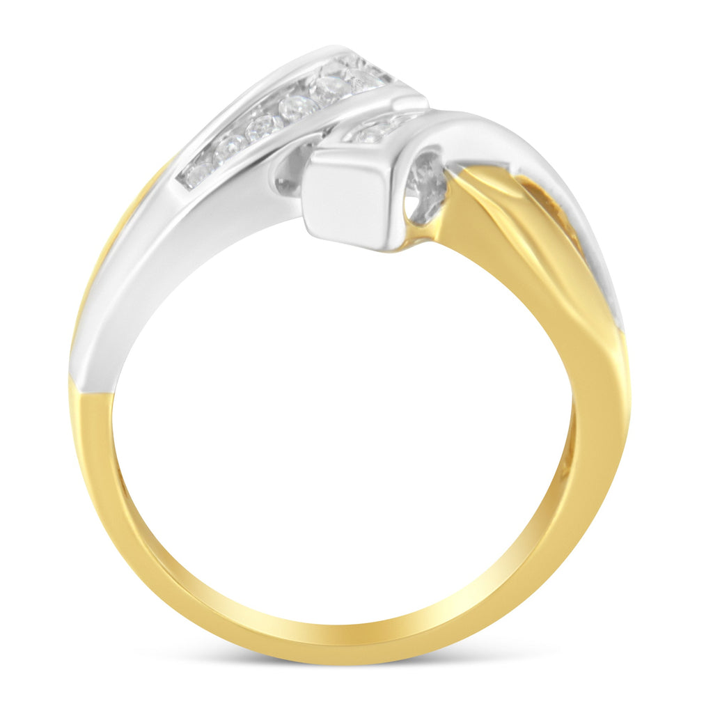 10K Two-Tone Channel-Set Diamond Bypass Ring (1/4 cttw, I-J Color, I2 Clarity)