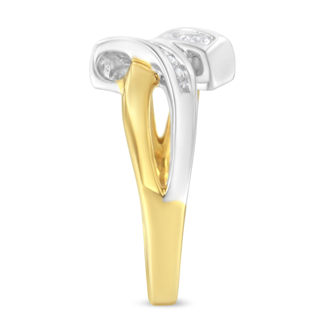 10K Two-Tone Channel-Set Diamond Bypass Ring (1/4 cttw, I-J Color, I2 Clarity)