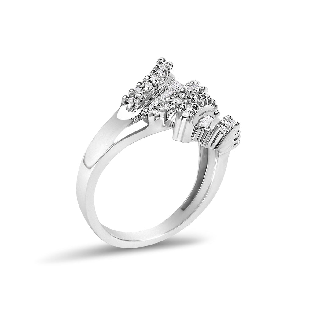 10K White Gold 1/2 Cttw Diamond Bypass Cocktail Ring