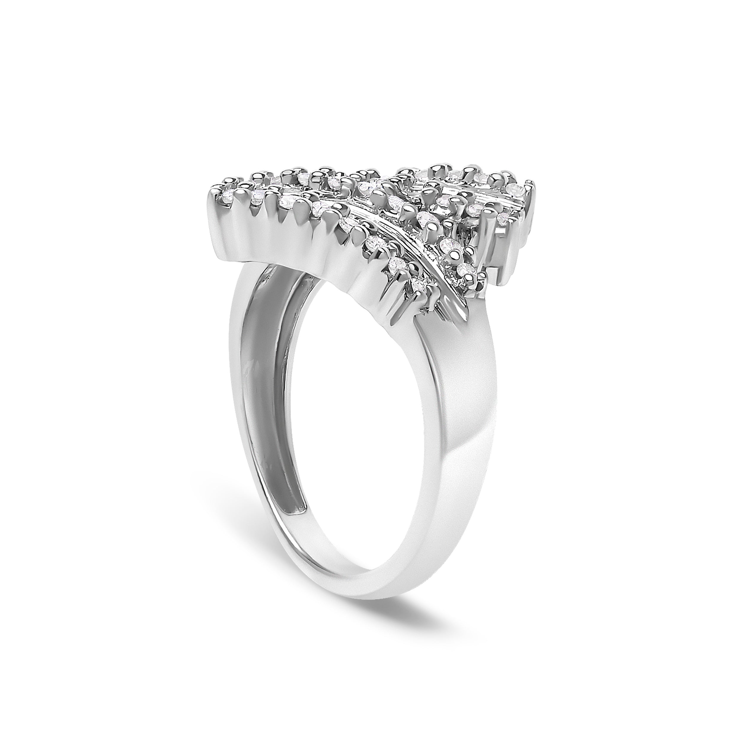 10K White Gold 1/2 Cttw Diamond Bypass Cocktail Ring