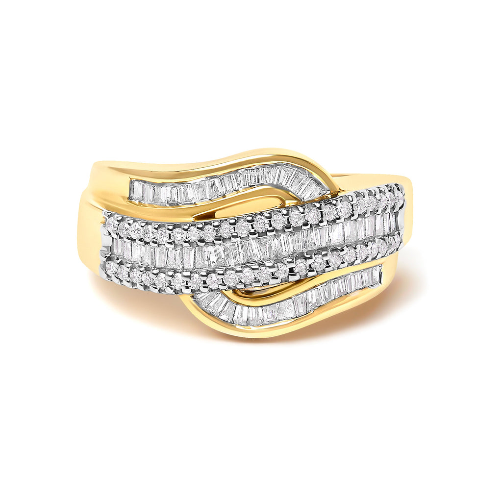14K Yellow Gold 1.0 Cttw Diamond Wave Design Band Ring