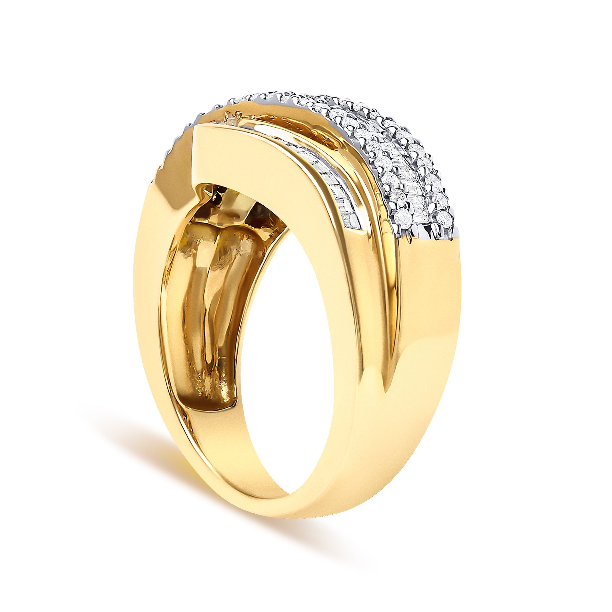 14K Yellow Gold 1.0 Cttw Diamond Wave Design Band Ring