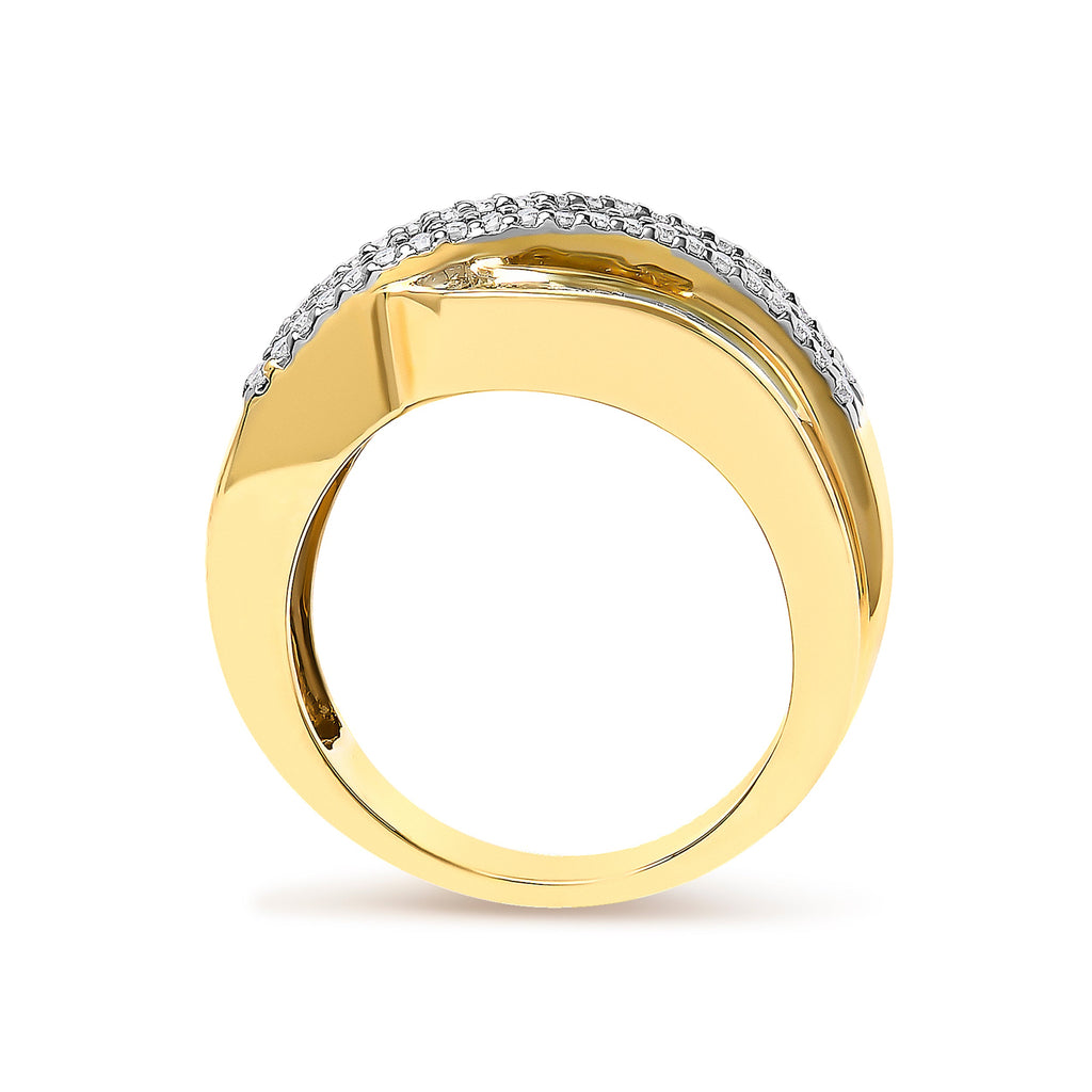 14K Yellow Gold 1.0 Cttw Diamond Wave Design Band Ring