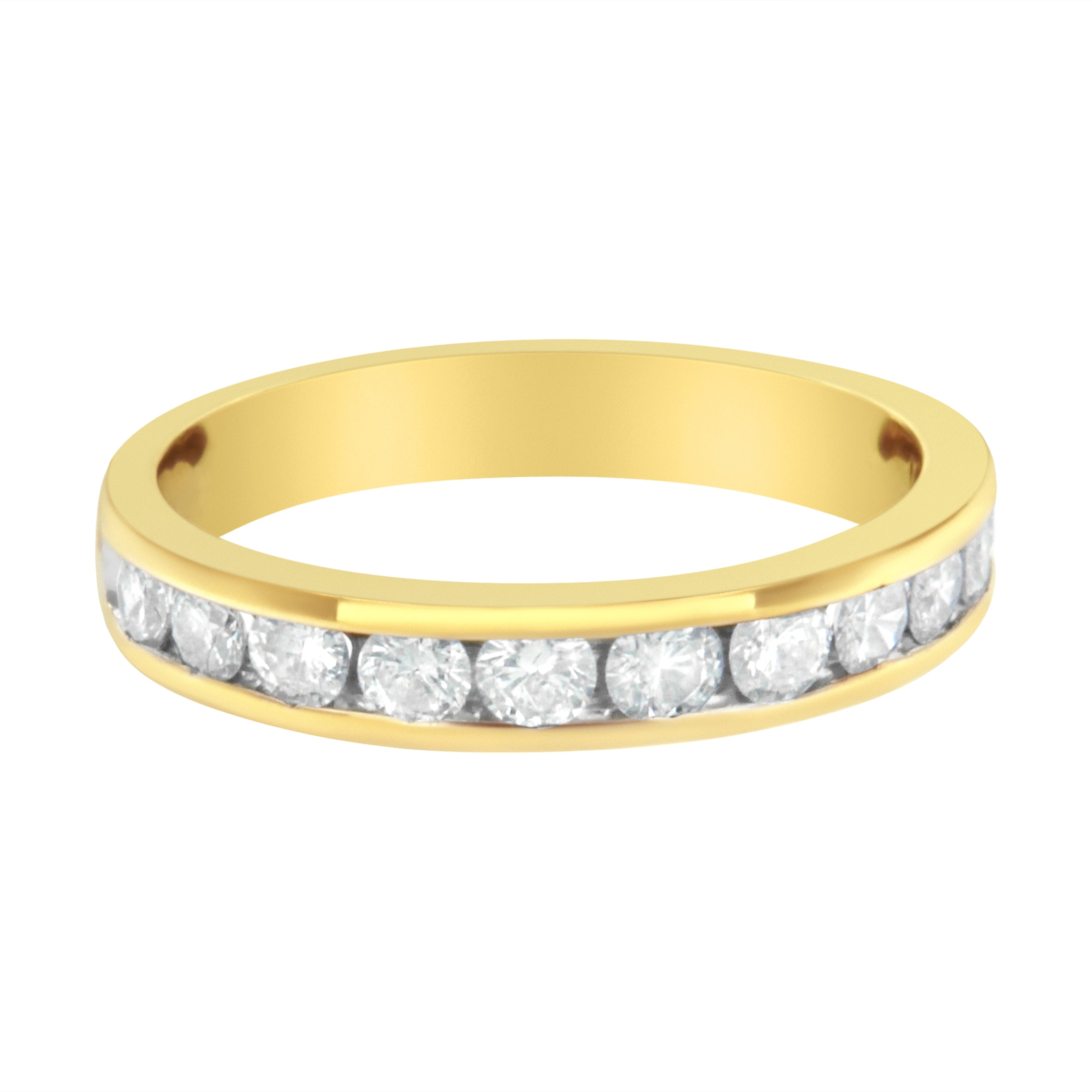 IGI Certified 18K Yellow Gold 1.0 Cttw Channel Set Round-Cut Diamond 11 Stone Anniversary/Wedding Band Ring (I-J Color, I1-I2 Clarity) - Size 9.5