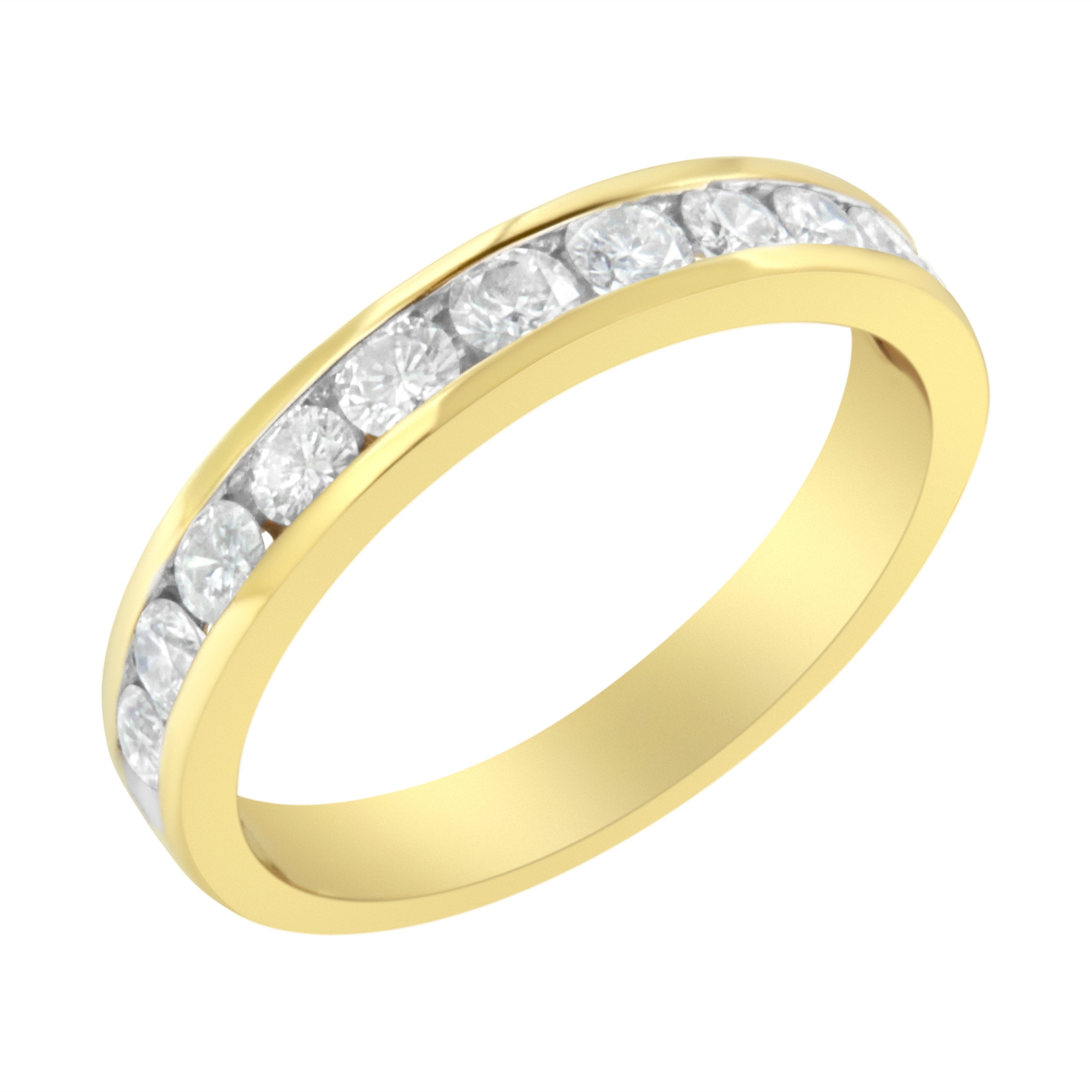 IGI Certified 18K Yellow Gold 1.0 Cttw Channel Set Round-Cut Diamond 11 Stone Anniversary/Wedding Band Ring (I-J Color, I1-I2 Clarity) - Size 9.5