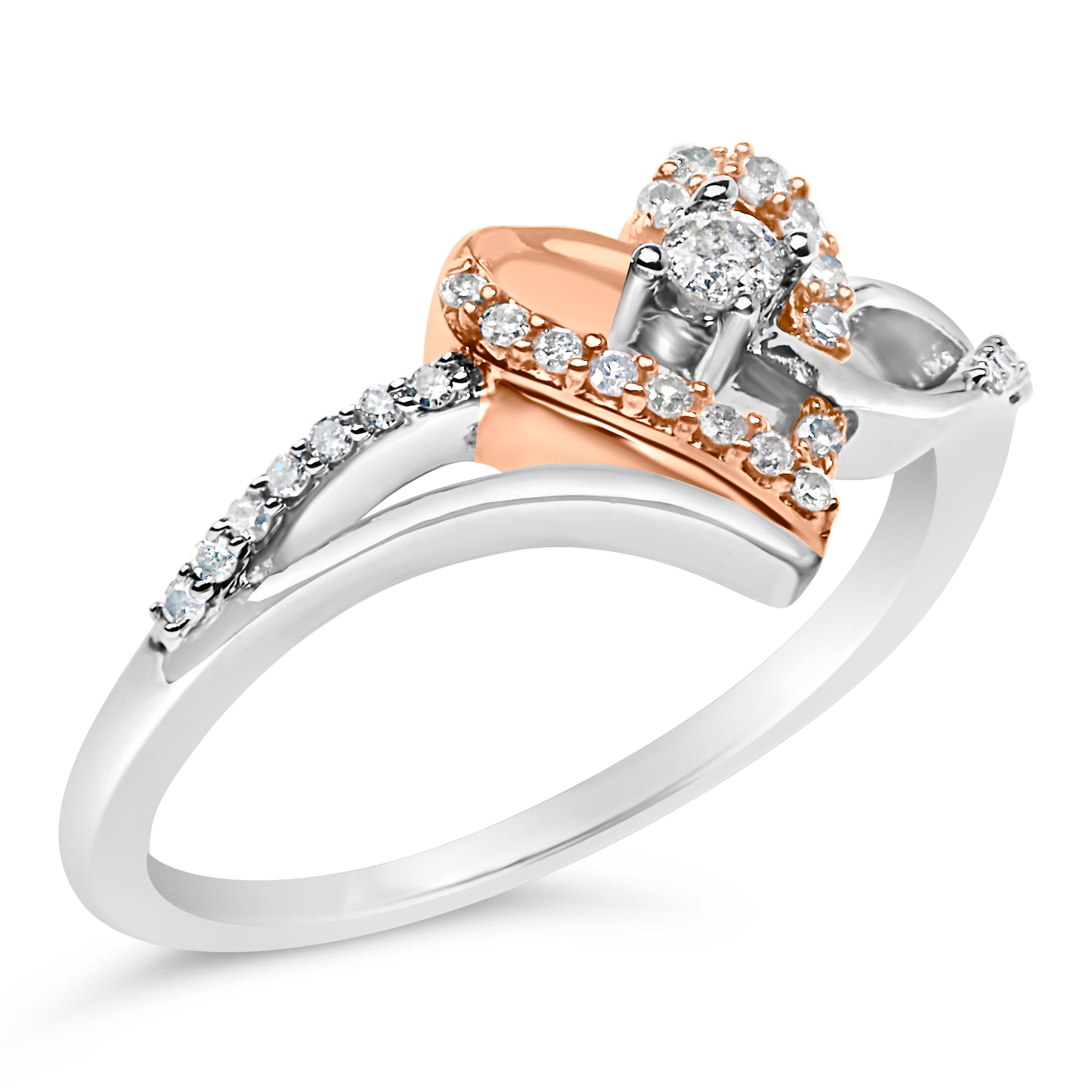 10K Rose Gold over .925 Sterling Silver â…• Cttw Diamond Split Shank Open Heart Cocktail Ring (I-J Color, I2-I3 Clarity)