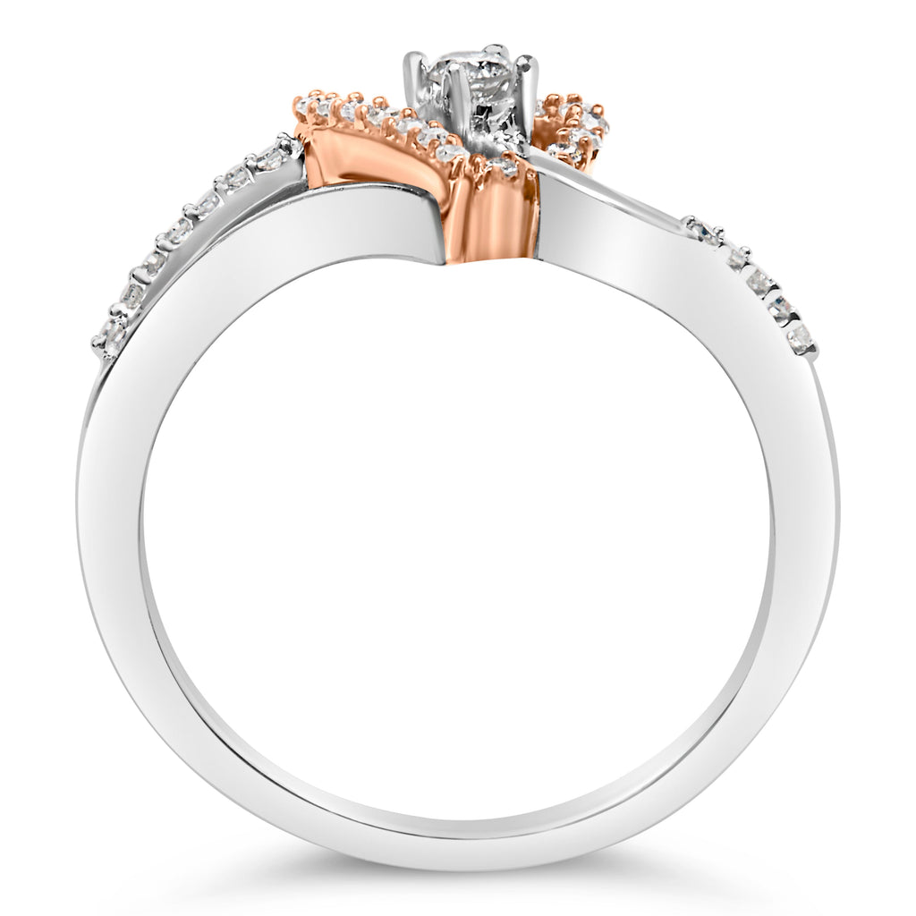 10K Rose Gold over .925 Sterling Silver â…• Cttw Diamond Split Shank Open Heart Cocktail Ring (I-J Color, I2-I3 Clarity)