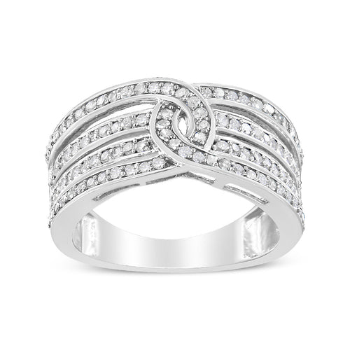 .925 Sterling Silver 1/2 Carat Total Weight Diamond Multi-Row Bypass Band Ring (I-J Color, I3 Clarity) - Size 7