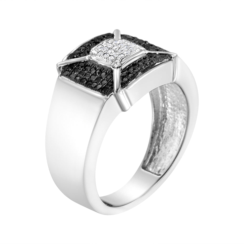 .925 Sterling Silver 3/8 Cttw Composite Enhanced Black and White Diamond Men's Band Ring (H-I, I2-I3) - Size 10
