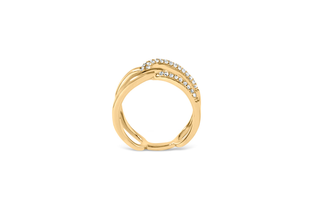 18K Yellow Gold Plated Sterling Silver 1/4 Cttw Diamond Open Crossover Band Ring