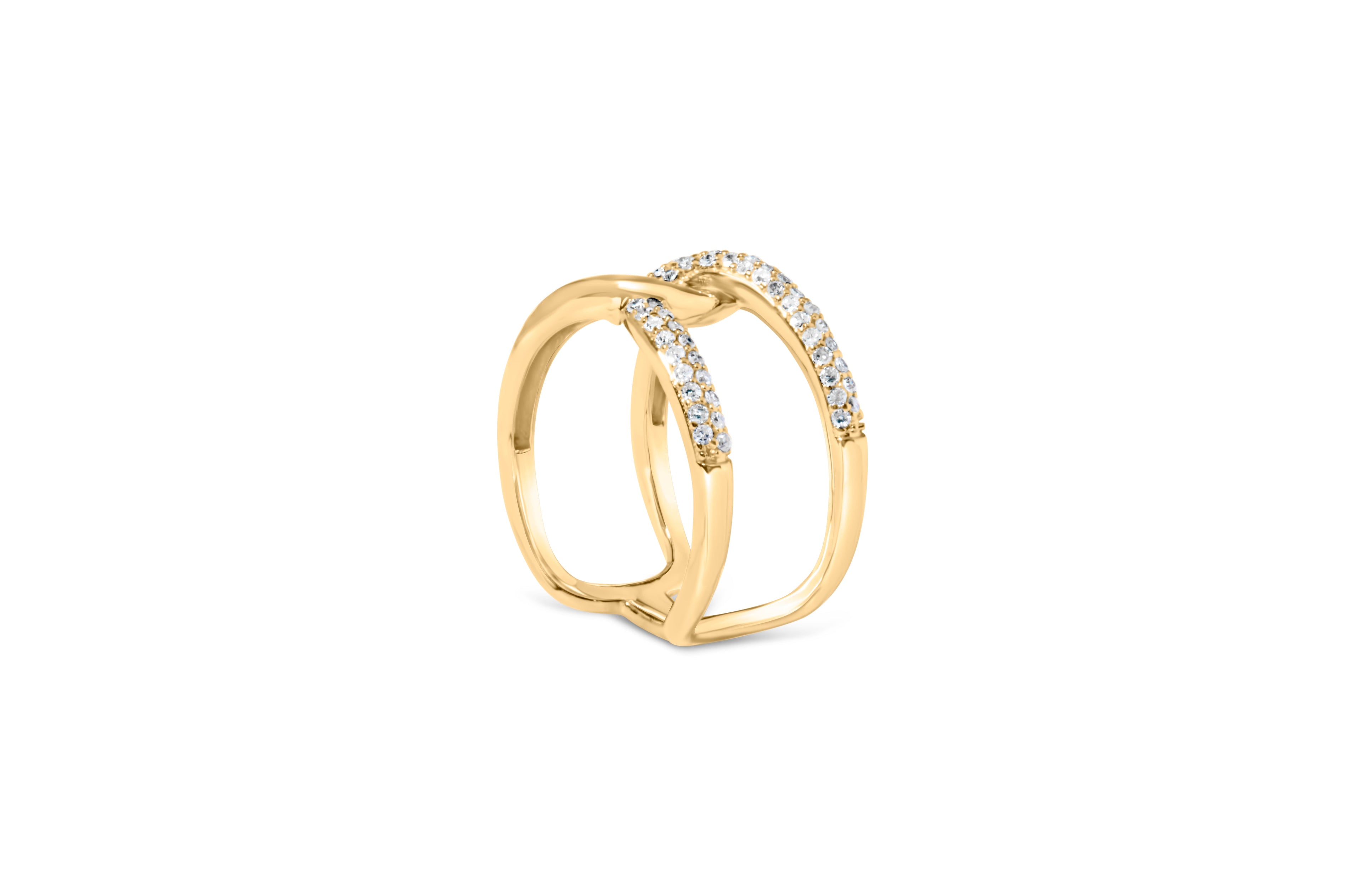 18K Yellow Gold Plated Sterling Silver 1/4 Cttw Diamond Open Crossover Band Ring